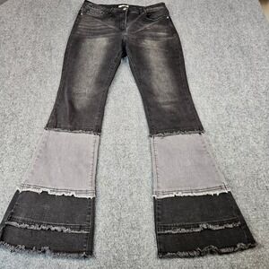 Luxe Moda Black Patchwork Flare Jeans Womens 12 Frayed Hem Wide Leg Retro Boho